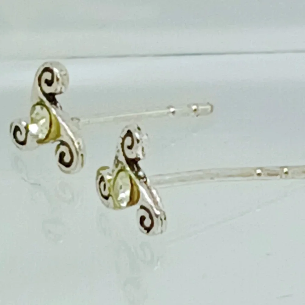 Sterling Silver 925 Celtic Triskelion Stud Earrings Crystal Triple‎ Spiral
